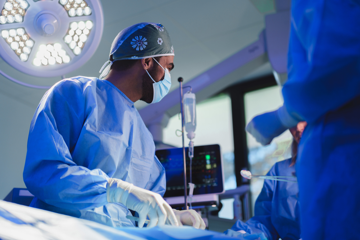 Close-up of surgeon during operation in operating room.